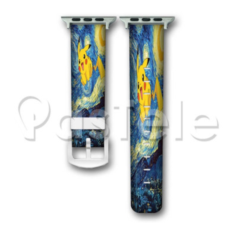 Pikachu Pokemon Starry Night Custom Personaliez Apple Watch Band 38mm 40mm 42mm 44mm Leather PU