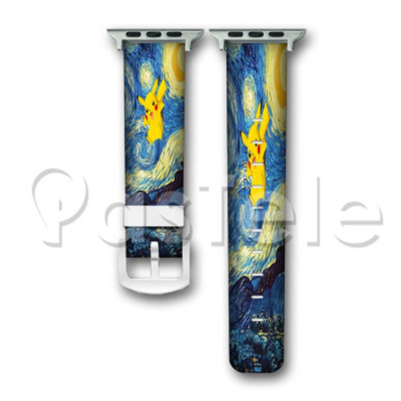 Pokemon Pikachu Starry Night Custom Personaliez Apple Watch Band 38mm 40mm 42mm 44mm Leather PU