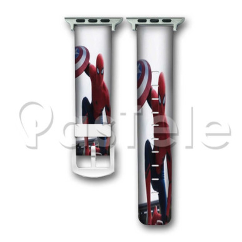 Spiderman With Captain America Shield Custom Personaliez Apple Watch Band 38mm 40mm 42mm 44mm Leather PU