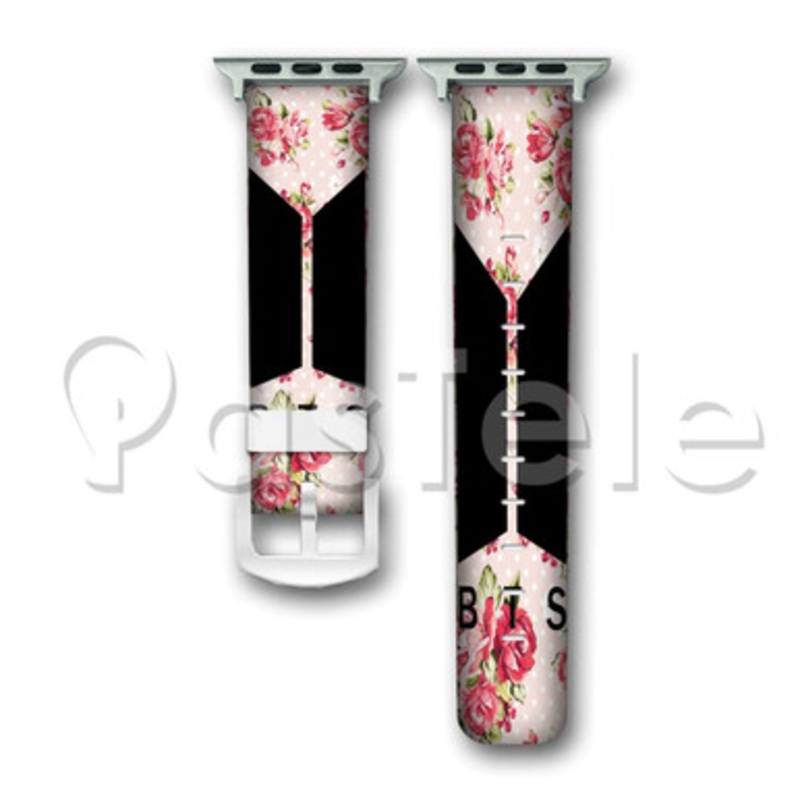 BTS Pink Flowers Custom Personaliez Apple Watch Band 38mm 40mm 42mm 44mm Leather