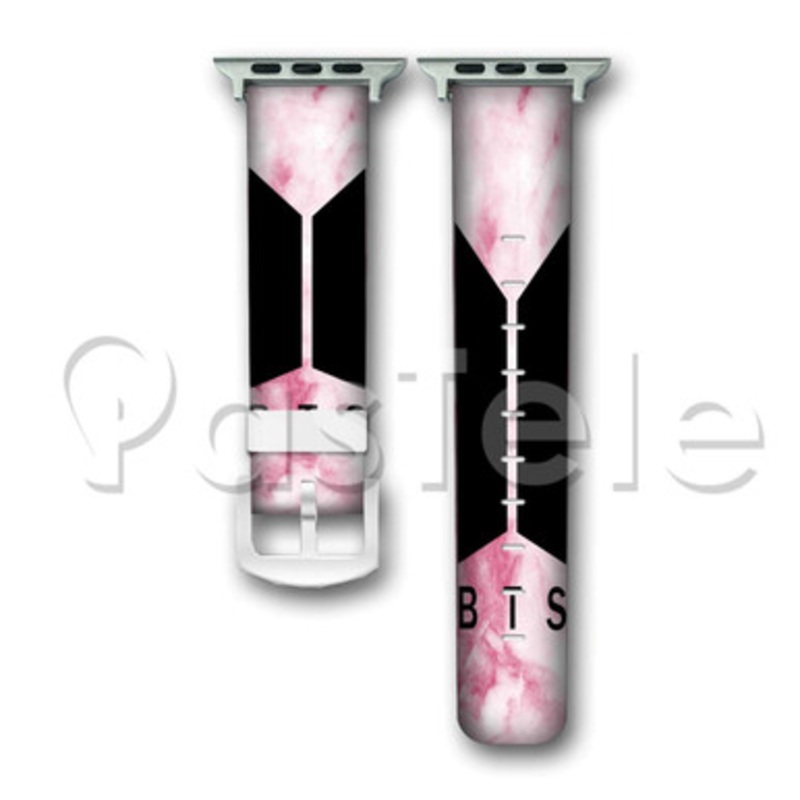 BTS Pink Marble Custom Personaliez Apple Watch Band 38mm 40mm 42mm 44mm Leather