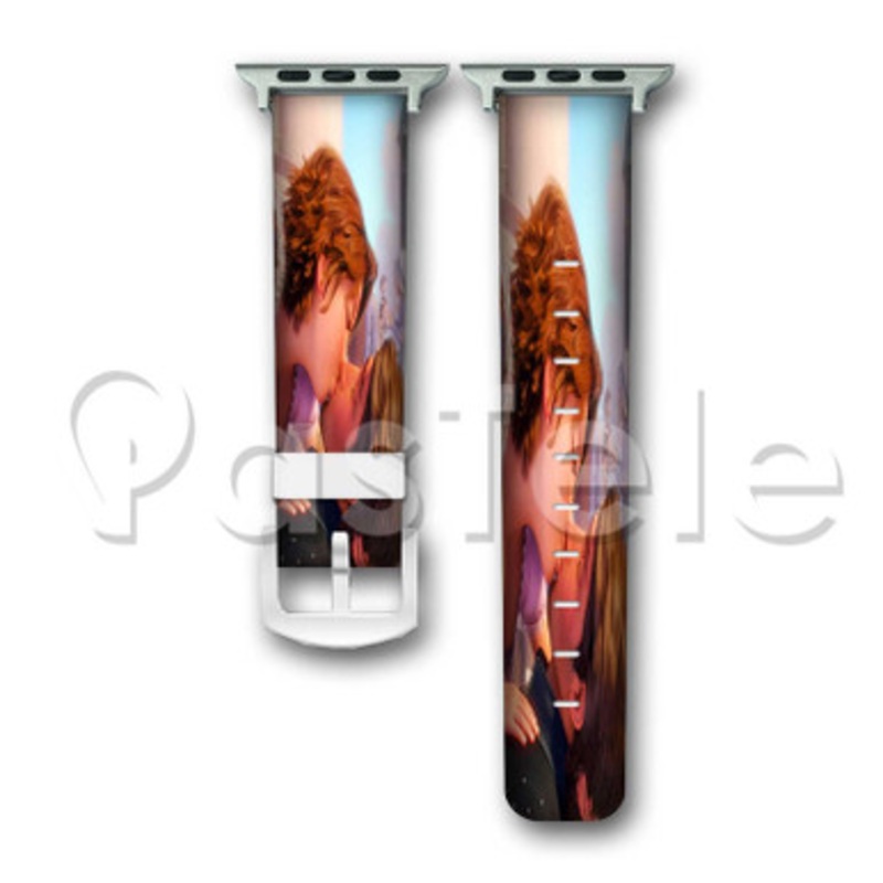 Disney Tangled Rapunzel and Flynn Kiss Custom Personaliez Apple Watch Band 38mm 40mm 42mm 44mm Leather PU