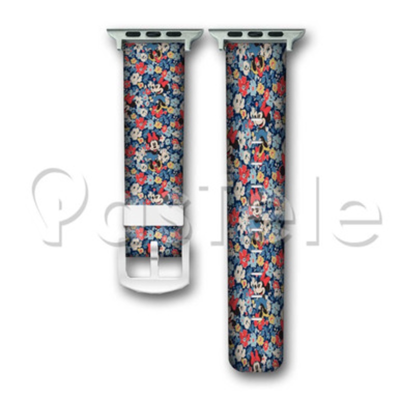 Flowers Mickey Mouse Disney Custom Personaliez Apple Watch Band 38mm 40mm 42mm 44mm Leather
