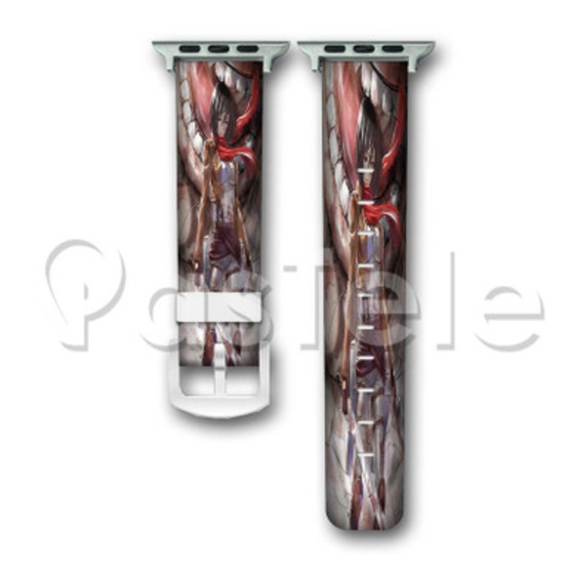 Mikasa Ackerman Attack On Titan Shingeki No Kyojin Custom Personaliez Apple Watch Band 38mm 40mm 42mm 44mm Leather PU