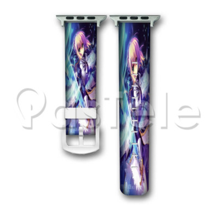 Saber Fate Stay Night Custom Personaliez Apple Watch Band 38mm 40mm 42mm 44mm Leather PU