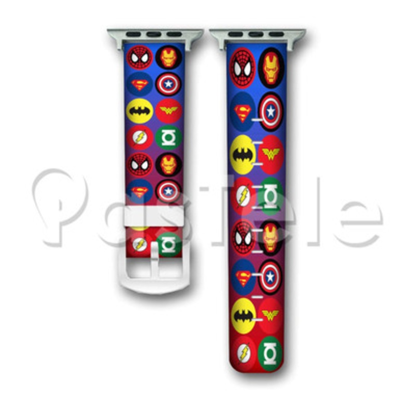 MArvel and DC Comics Superheroes Logo Custom Personaliez Apple Watch Band 38mm 40mm 42mm 44mm Leathe