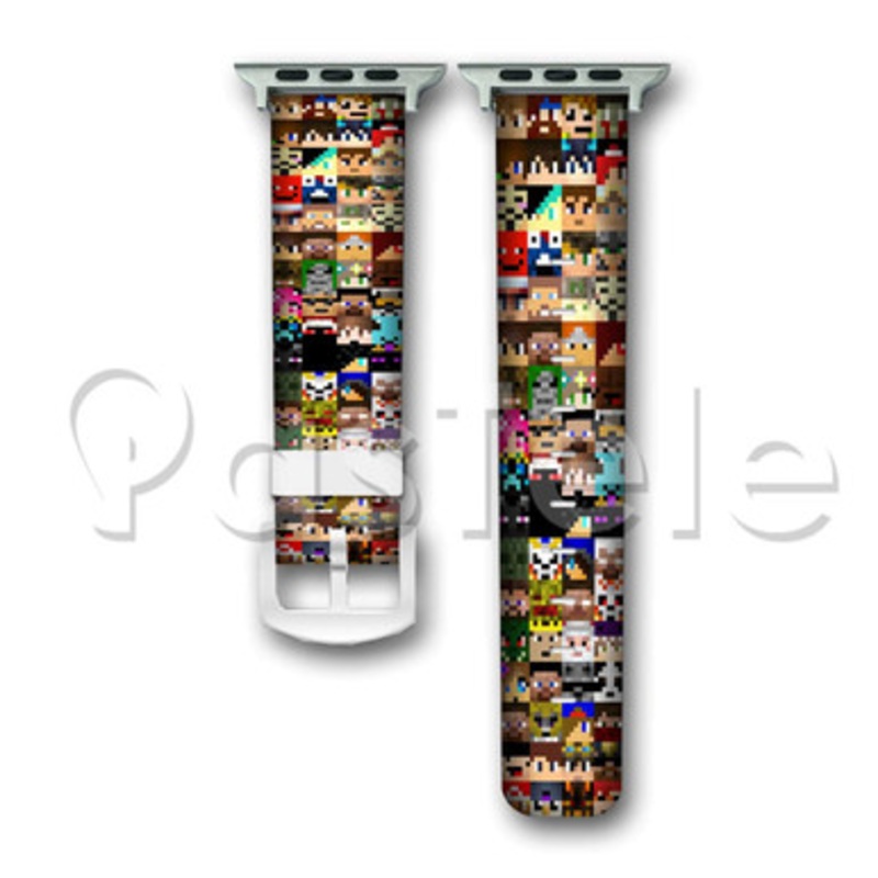 Minecraft Collage Characters Custom Personaliez Apple Watch Band 38mm 40mm 42mm 44mm Leather