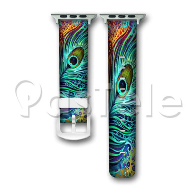 Peacock Feather Custom Personaliez Apple Watch Band 38mm 40mm 42mm 44mm Leather