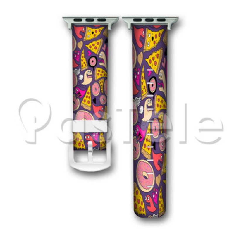 Pizza Donut Monster Custom Personaliez Apple Watch Band 38mm 40mm 42mm 44mm Leather