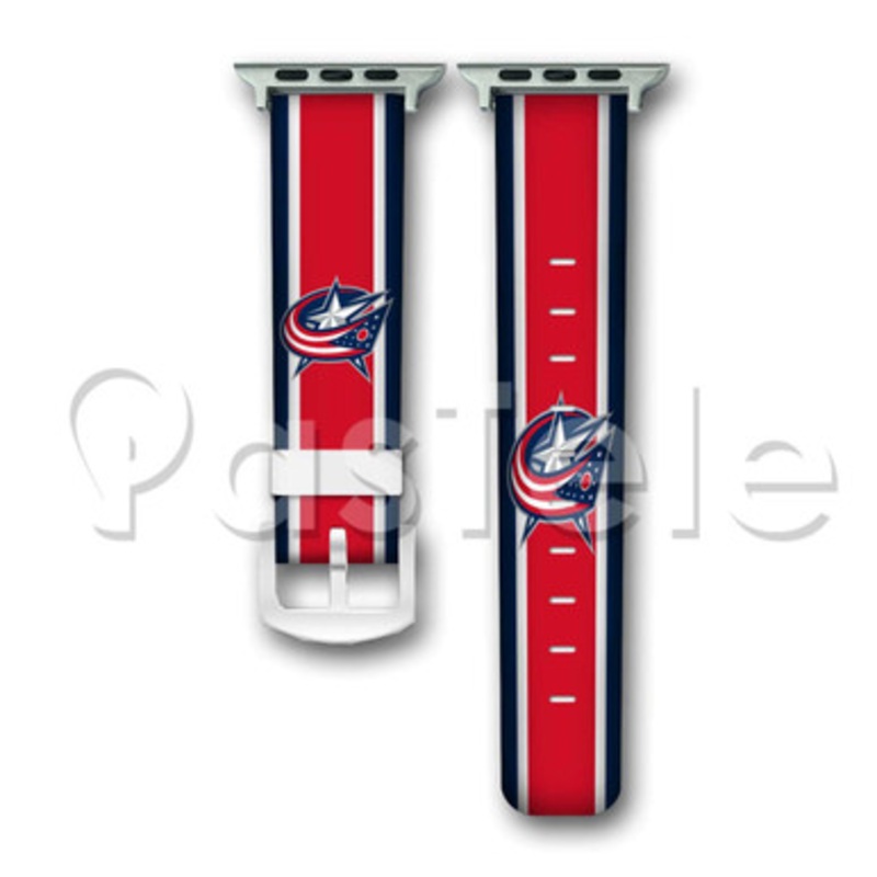 Columbus Blue Jackets NHL Custom Personaliez Apple Watch Band 38mm 40mm 42mm 44mm Leather