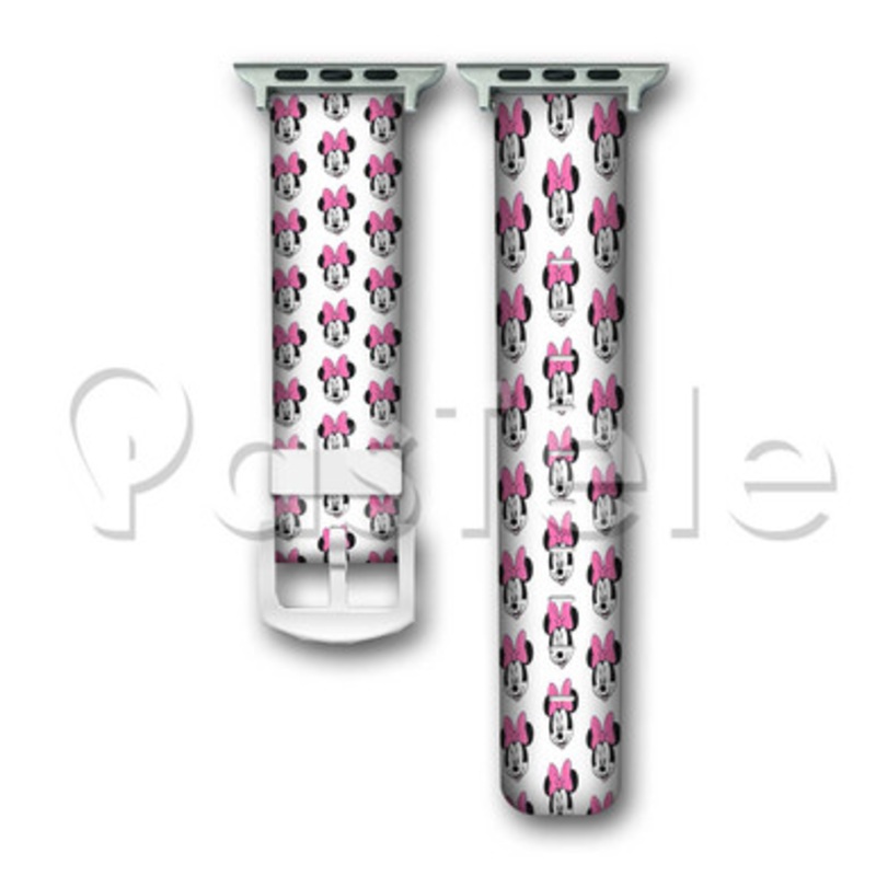 Cute Face Disney Minnie Mouse Custom Personaliez Apple Watch Band 38mm 40mm 42mm 44mm Leather