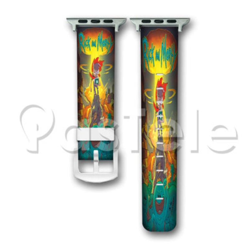 Rick and Morty and Mr Meeseeks Custom Personaliez Apple Watch Band 38mm 40mm 42mm 44mm Leather