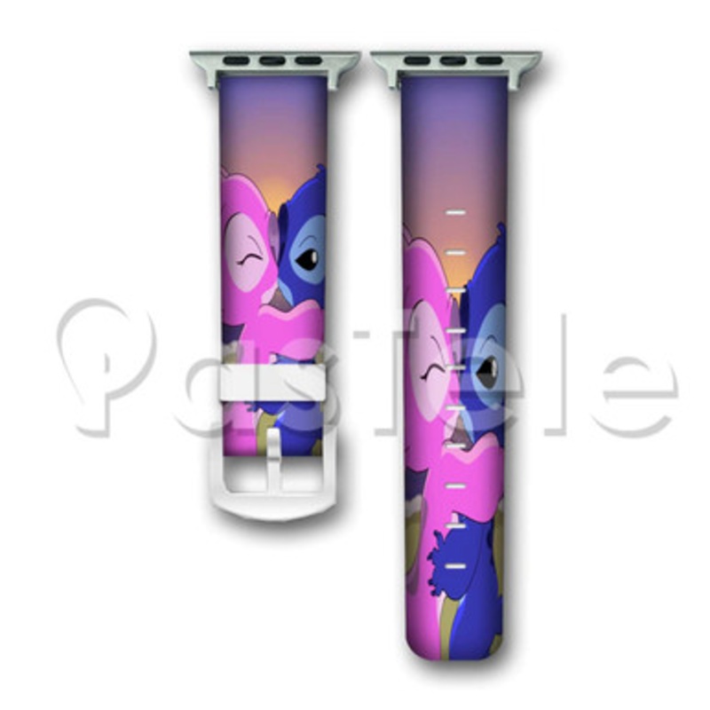 Stitch and Angel Kiss Custom Personaliez Apple Watch Band 38mm 40mm 42mm 44mm Leather