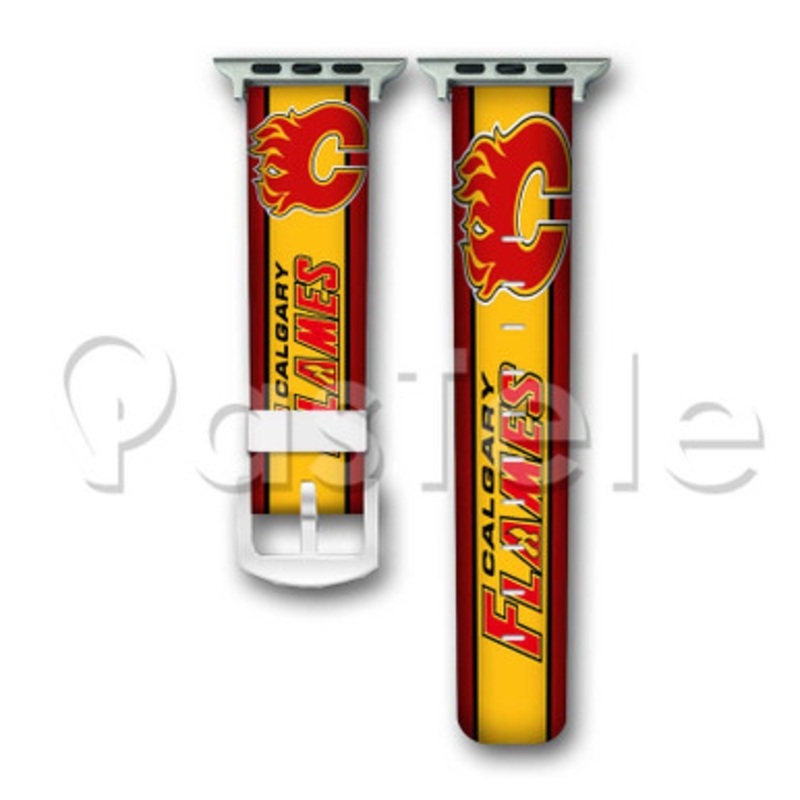 Calgary Flames NHL Custom Personaliez Apple Watch Band 38mm 40mm 42mm 44mm Leather