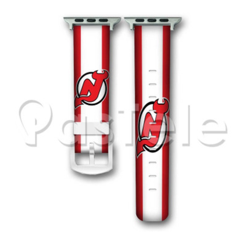 New Jersey Devils NHL Custom Personaliez Apple Watch Band 38mm 40mm 42mm 44mm Leather