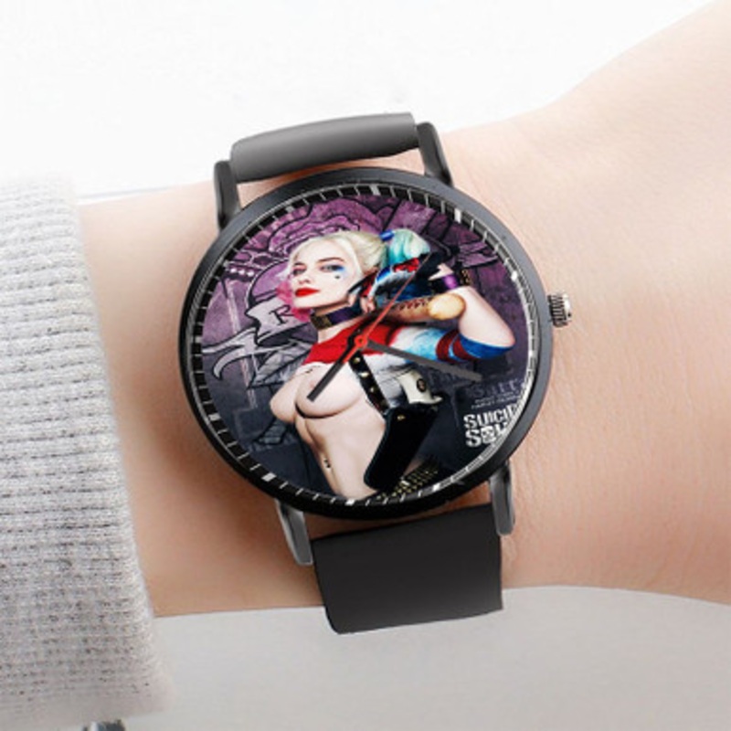 Pastele Margot Robbie Harley Quinn Watch Custom Unisex Black Quartz Watch Premium Gift Box Watches