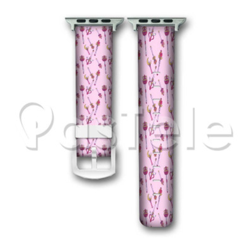 Sailor Moon Pink Pattern Custom Personaliez Apple Watch Band 38mm 40mm 42mm 44mm Leather