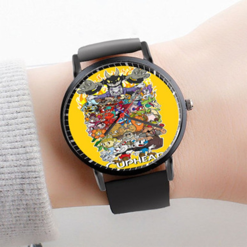 Pastele Cup Head Watch Custom Unisex Black Quartz Watch Premium Gift Box Watches