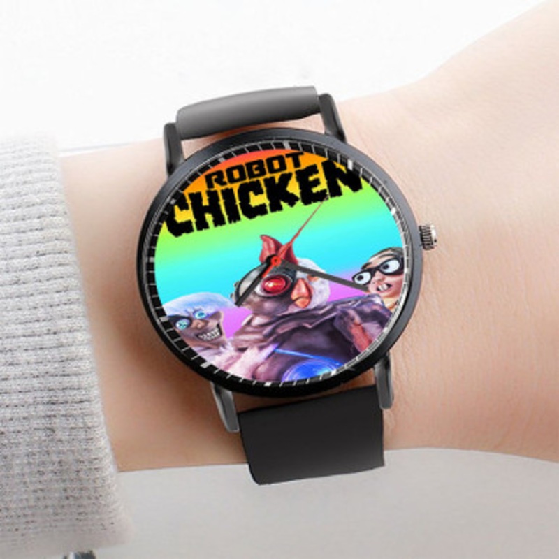 Pastele Robot Chicken Watch Custom Unisex Black Quartz Watch Premium Gift Box Watches
