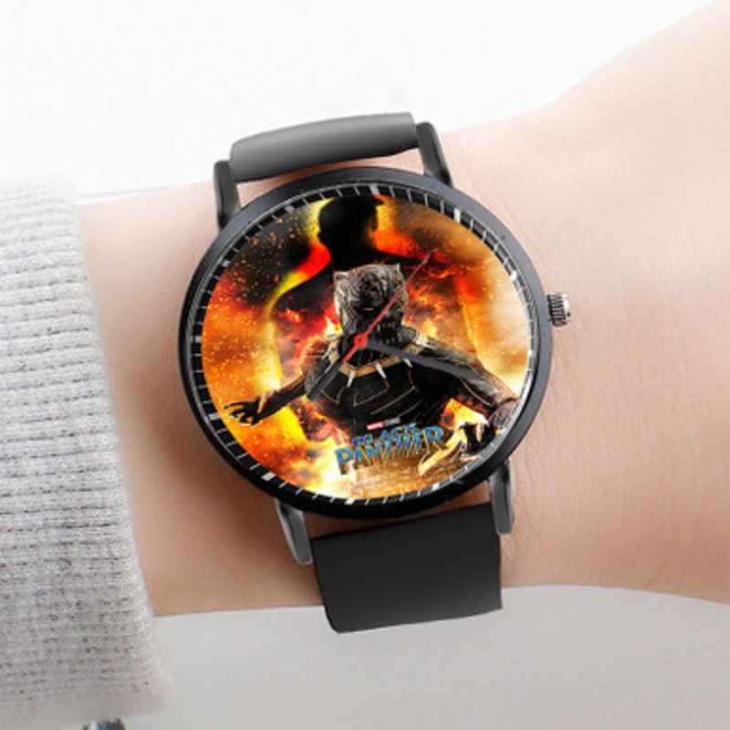 Pastele Erik Killmonger Jaguar Black Panther Watch Custom Unisex Black Quartz Watch Premium Gift Box Watches