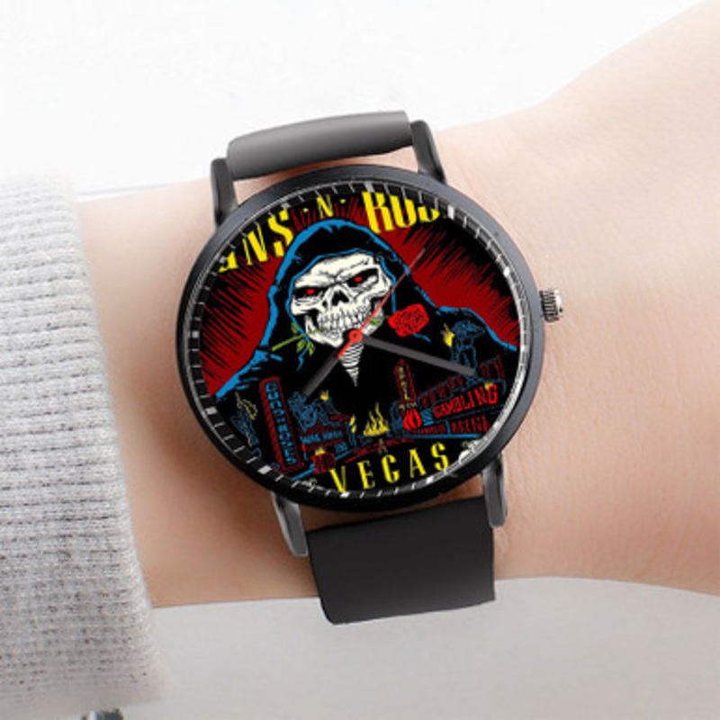 Pastele Guns N Roses Lithograph Vegas Watch Custom Unisex Black Quartz Watch Premium Gift Box Watches