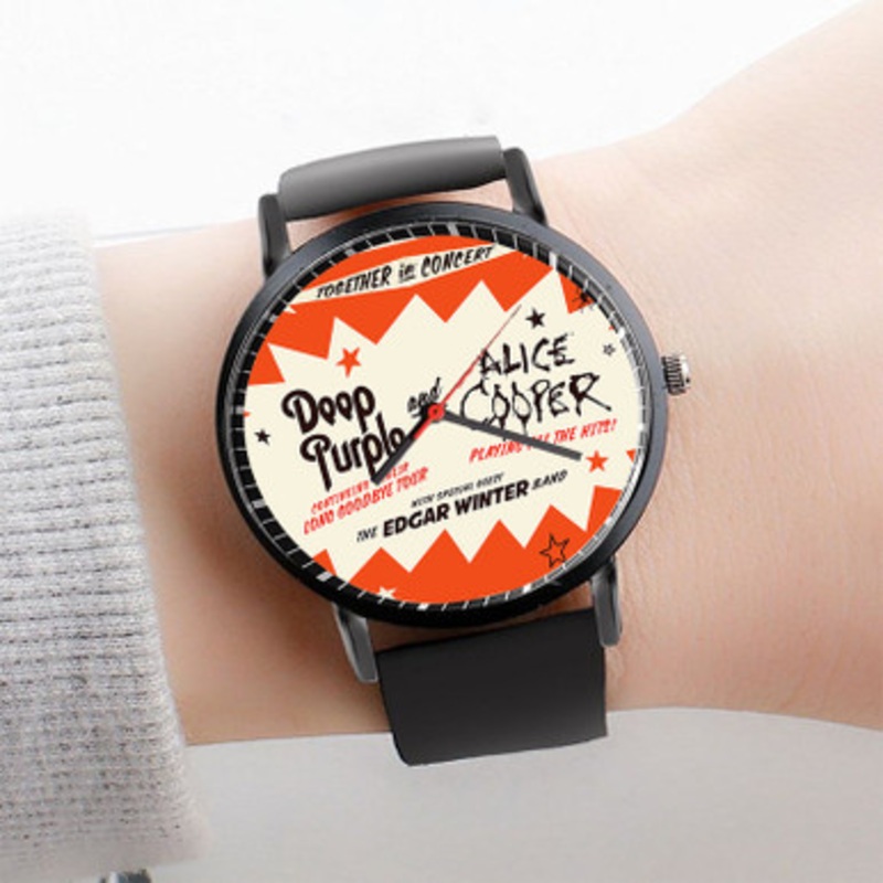 Pastele Deep Purple and Alice Cooper Watch Custom Unisex Black Quartz Watch Premium Gift Box Watches