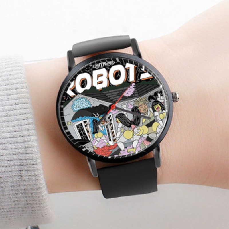 Pastele Earth Gang Robots Watch Custom Unisex Black Quartz Watch Premium Gift Box Watches
