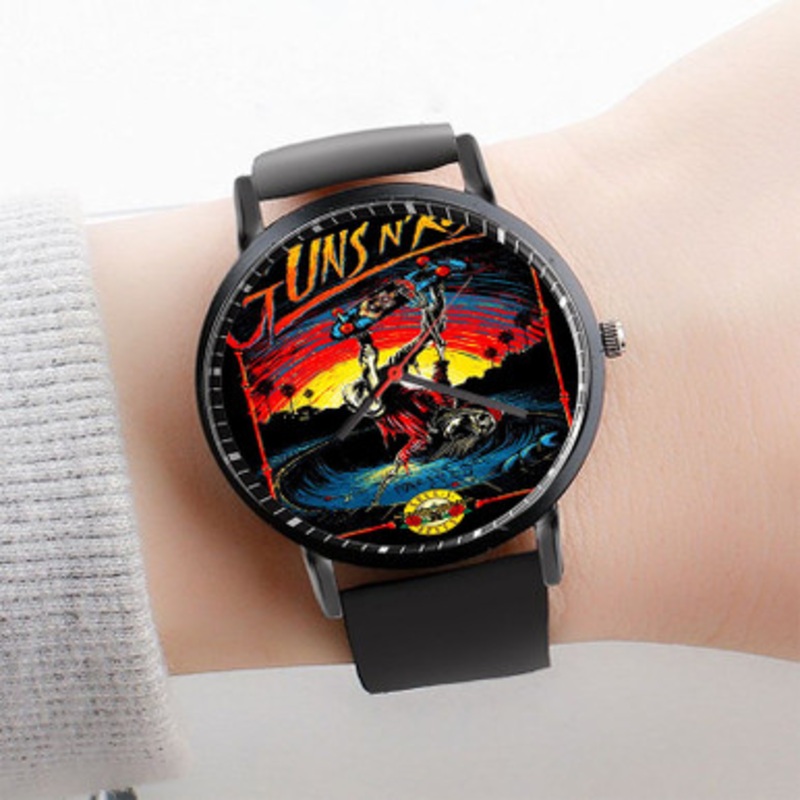 Pastele Guns N Roses Lithograph Watch Custom Unisex Black Quartz Watch Premium Gift Box Watches