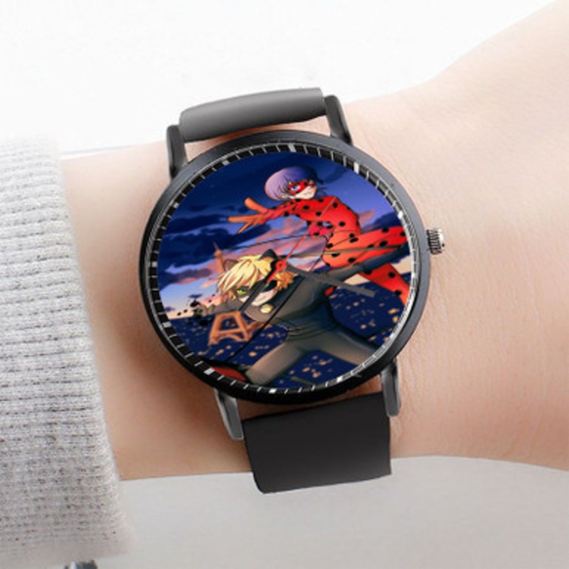 Pastele Miraculous Tales of Ladybug Cat Noir Watch Custom Unisex Black Quartz Watch Premium Gift Box Watches