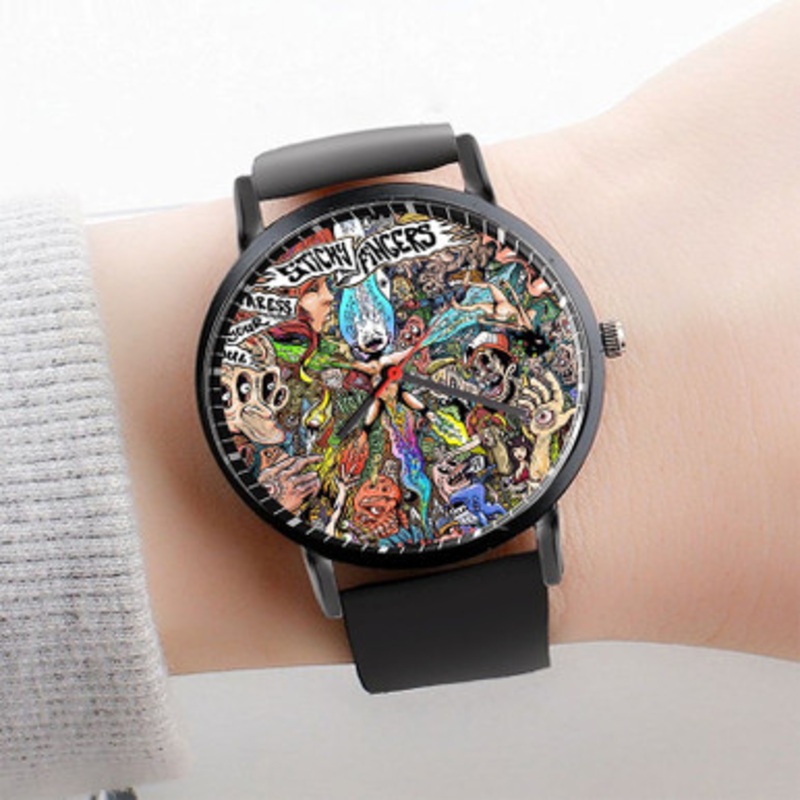 Pastele Sticky Fingers Art Watch Custom Unisex Black Quartz Watch Premium Gift Box Watches