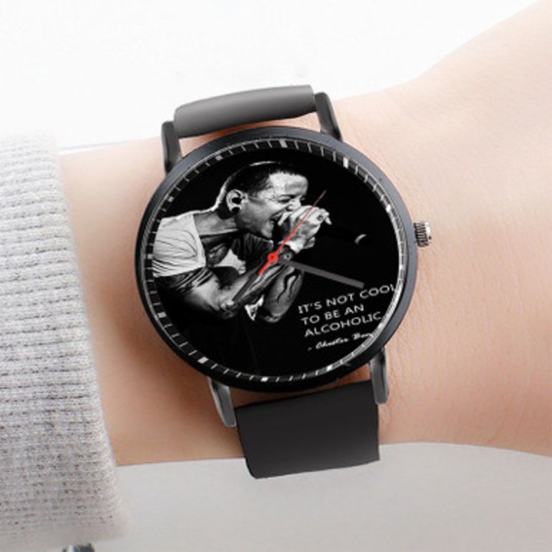 Pastele Chester Bennington Quotes Watch Custom Unisex Black Quartz Watch Premium Gift Box Watches