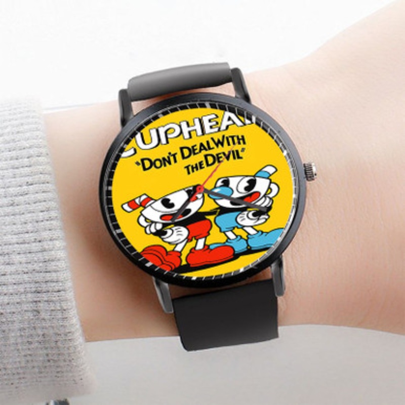 Pastele Cuphead Watch Custom Unisex Black Quartz Watch Premium Gift Box Watches