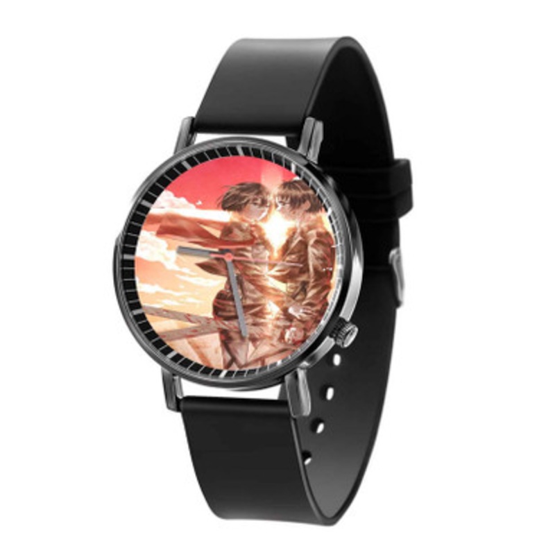 Attack On Titan Eren and Mikasa Black Quartz Watch Unisex With Premium Gift Box