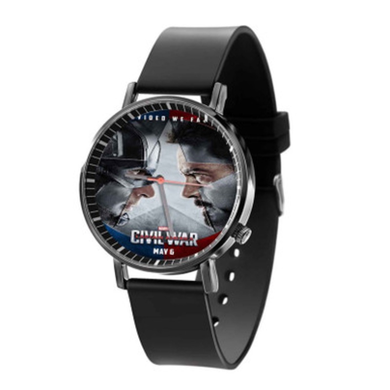 Captain America With Iron Man Civil War Black Quartz Watch Unisex With Premium Gift Box