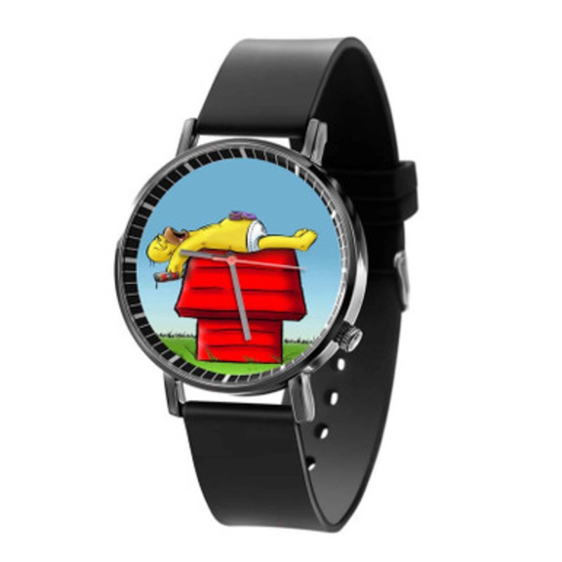 Snoopy and Homer Peanuts The Simpsons Black Quartz Watch Unisex With Premium Gift Box