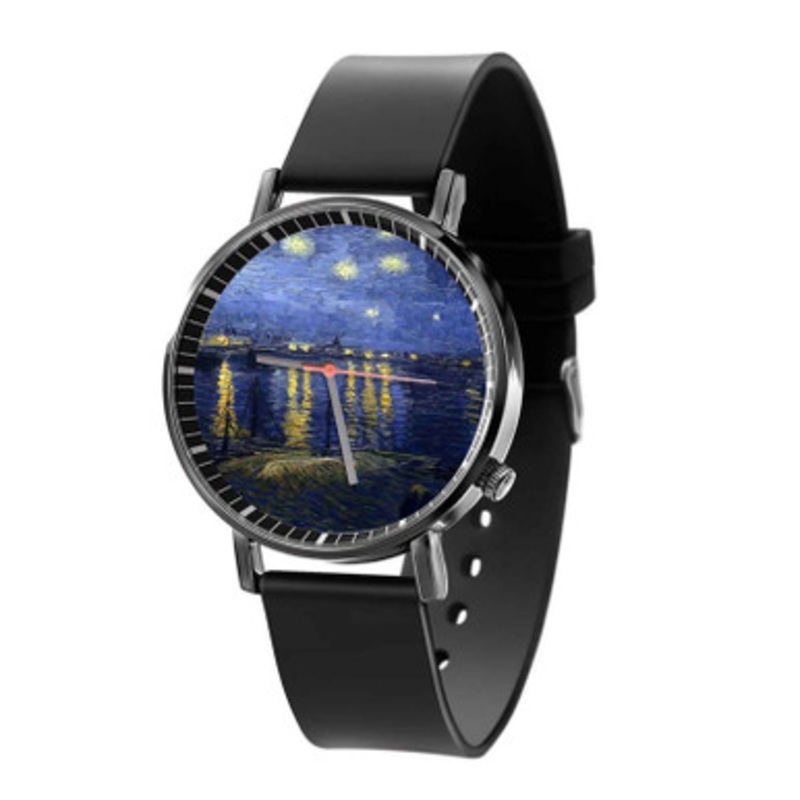 Vincent van Gogh Starry Night over the Rhone Black Quartz Watch Unisex With Premium Gift Box