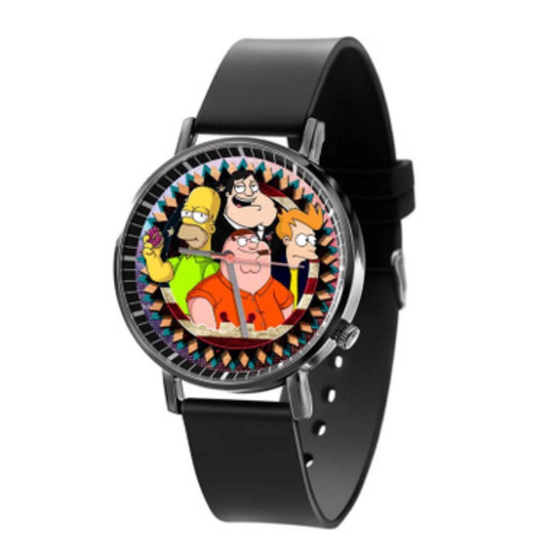 American Dad Futurama The Simpsons Family Guy Black Quartz Watch Unisex With Premium Gift Box