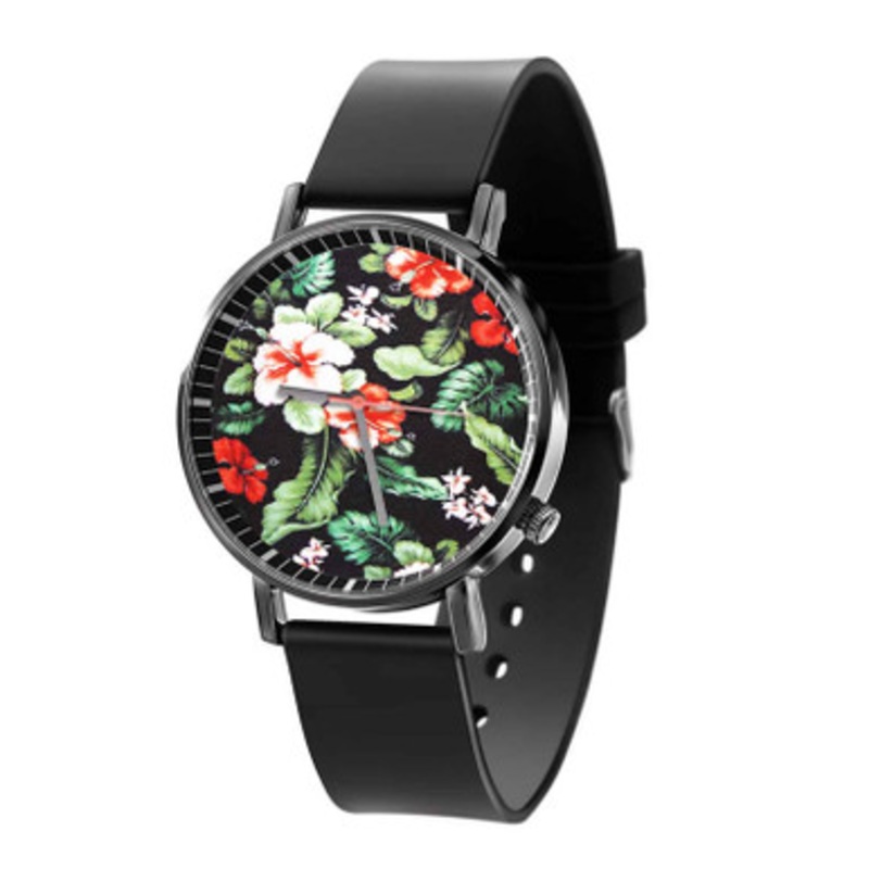 Floral Pattern Black Quartz Watch Unisex With Premium Gift Box