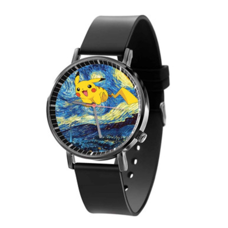 Pikachu Pokemon Starry Night Unisex Black Quartz Watch With Premium Gift Box