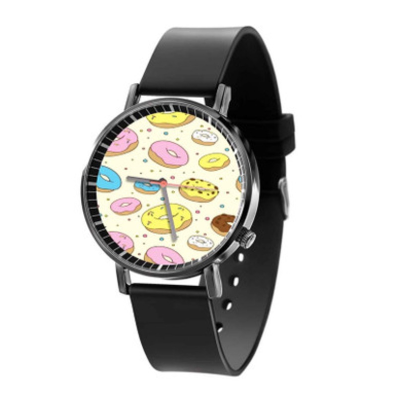 Donuts Pattern Black Quartz Watch Unisex With Premium Gift Box