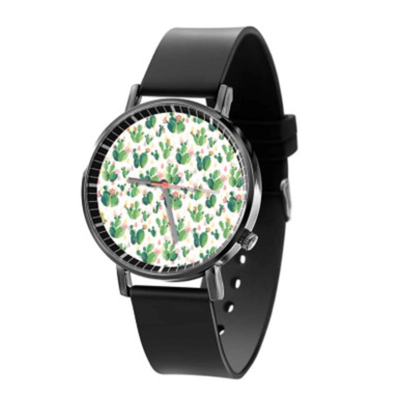 Cactus Pattern Black Quartz Watch Unisex With Premium Gift Box