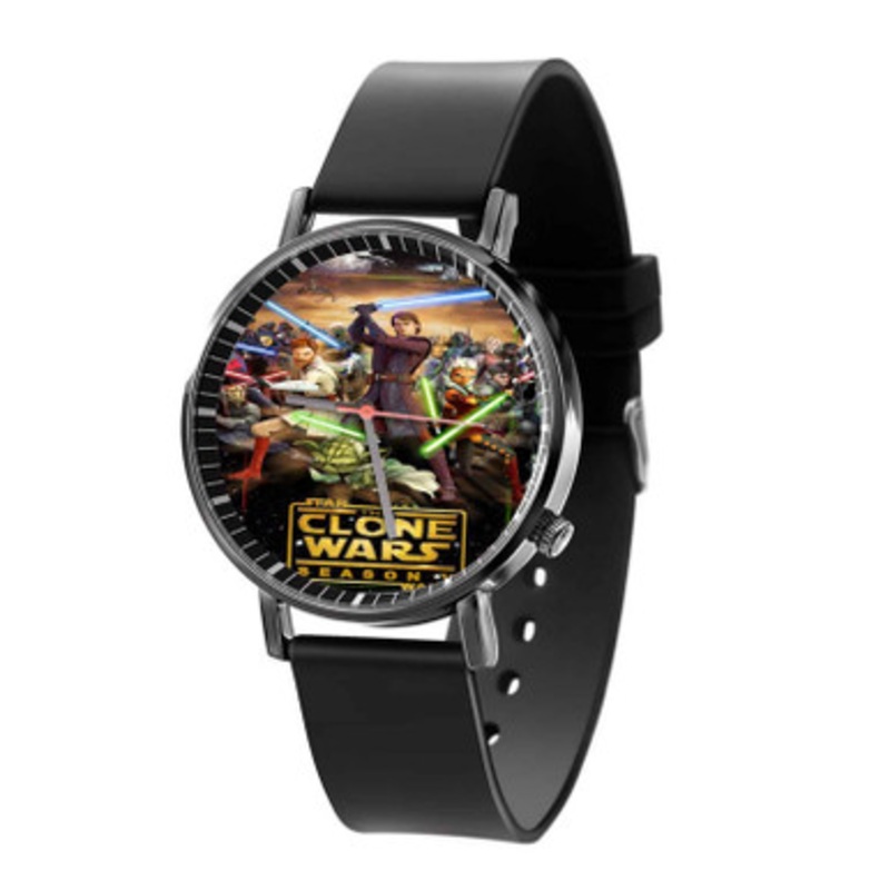 Star Wars The Clones Wars All Characters With Sword Black Quartz Watch Unisex With Premium Gift Box