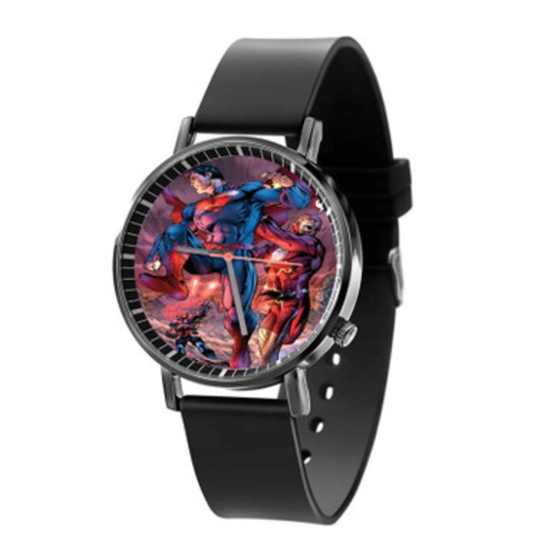 Superman and Flash Black Quartz Watch Unisex With Premium Gift Box