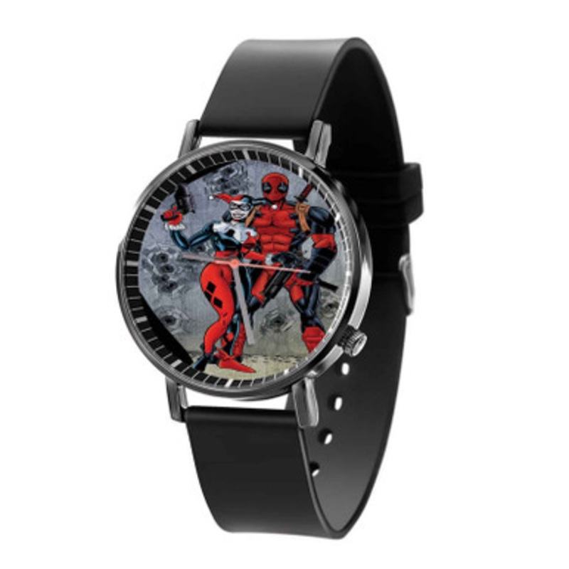 Harley Quinn and Deadpool Unisex Black Quartz Watch With Premium Gift Box