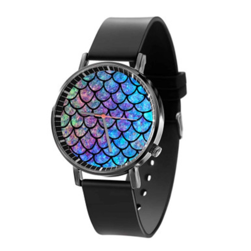 Colorful Mermaid Scales Black Quartz Watch Unisex With Premium Gift Box