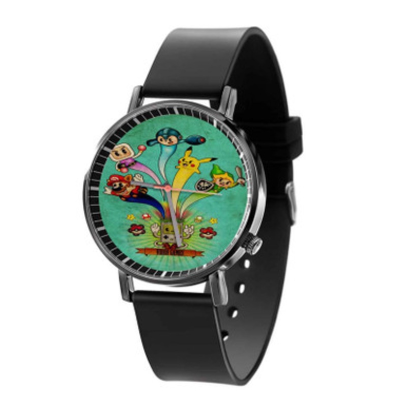 Mario Bross Adventure Time Pokemon Zelda Black Quartz Watch Unisex With Premium Gift Box