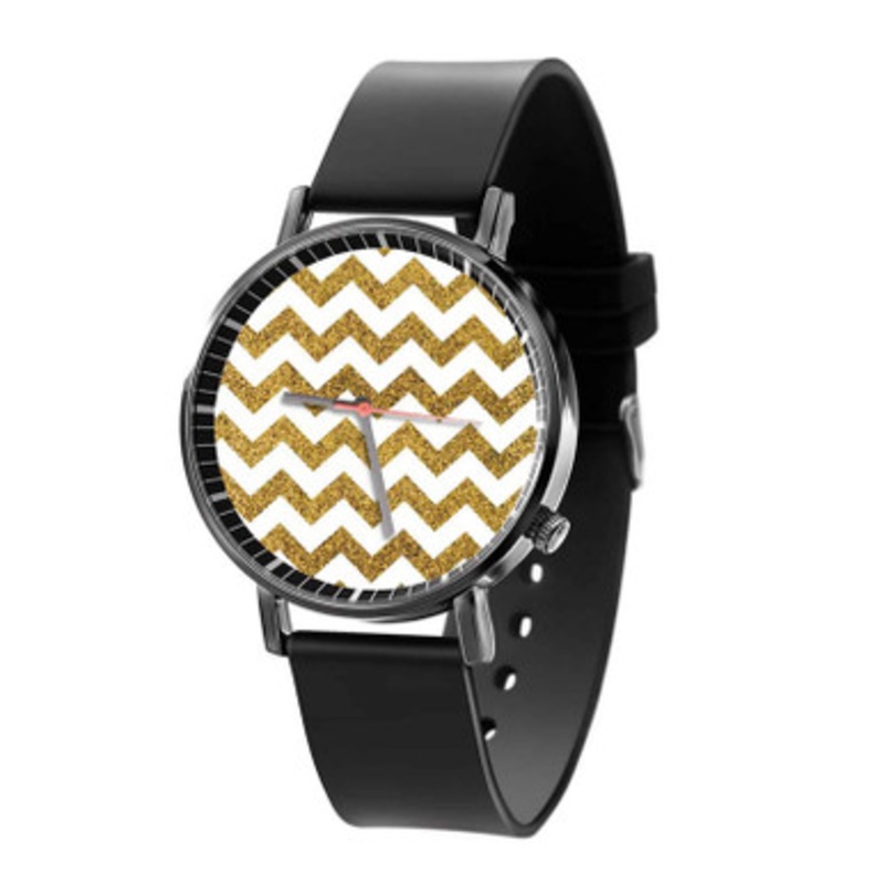 Chevron Glitter Black Quartz Watch Unisex With Premium Gift Box