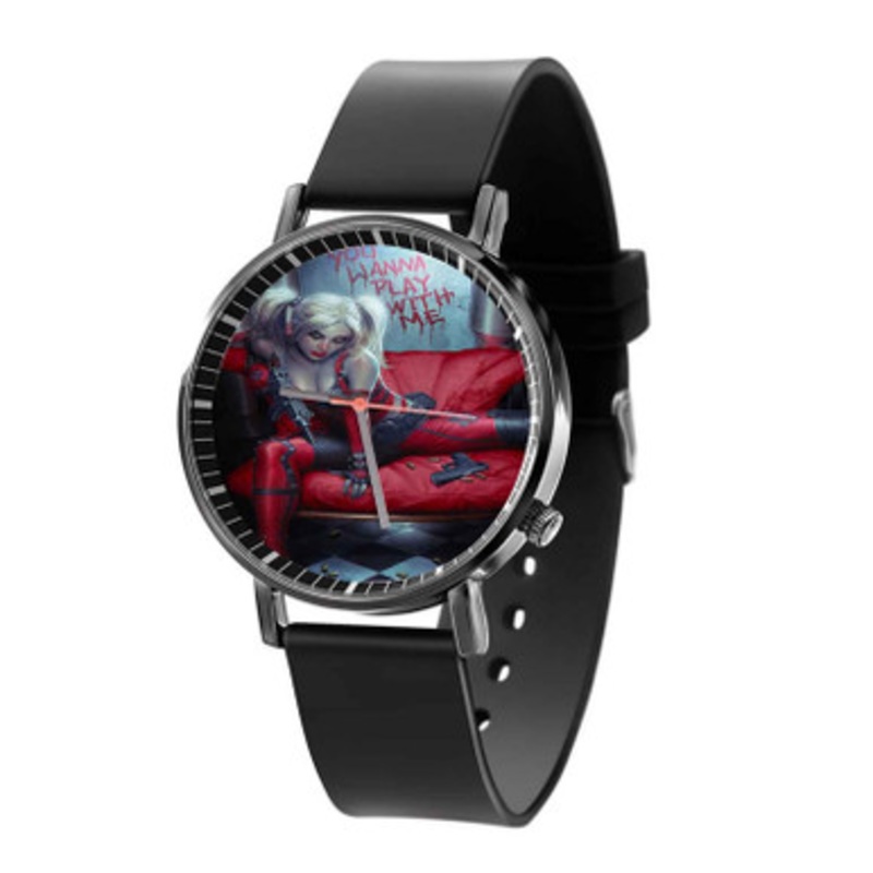 Harley Quinn You Wanna Play With Me Black Quartz Watch Unisex With Premium Gift Box
