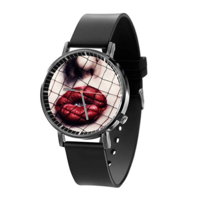 Lips Black Quartz Watch Unisex With Premium Gift Box
