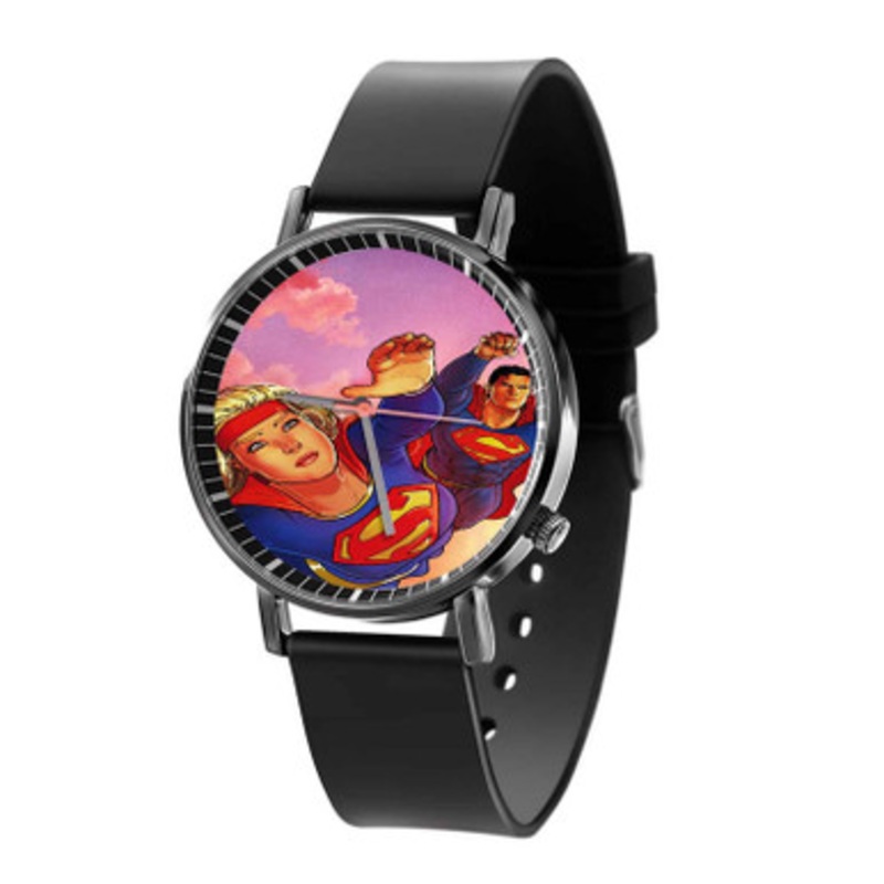 Superman and Super Girl Unisex Black Quartz Watch With Premium Gift Box